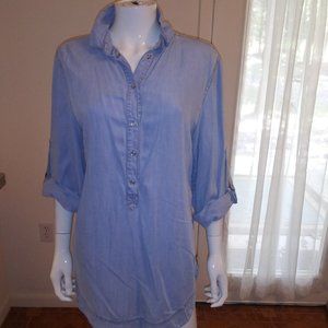 Zara Blue jean 3/4 quarter sleeve blouse